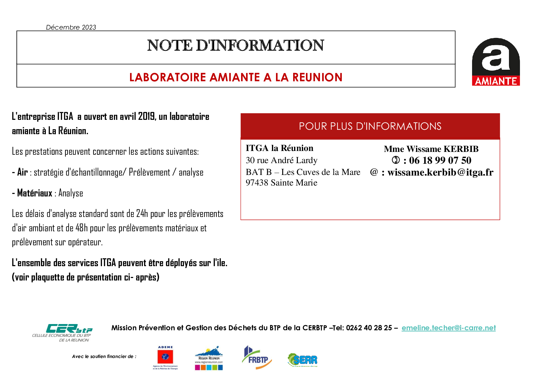 CER BTP :Les études Et Notes D'information